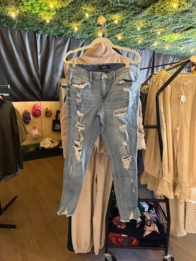 Aero Light Blue Ripped Skinny Jeans for Women A061